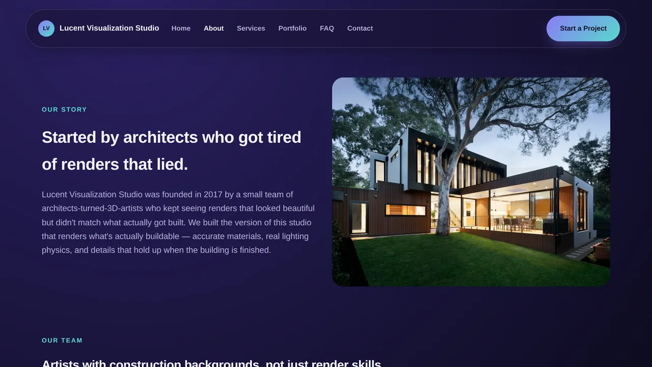 Lucent Visualization Studio — 3D Architecture Visualization Studio Website (Frontend + Backend) — preview screenshot 2 of 3