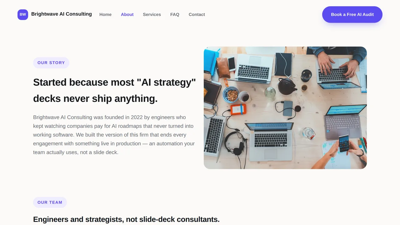 Brightwave AI Consulting — AI Automation Consultancy Website (Frontend + Backend) — preview screenshot 2 of 3