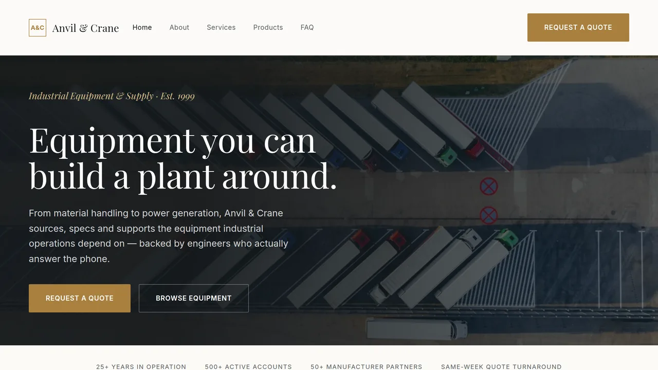 Anvil & Crane Industrial Supply — Industrial Equipment Supplier Website (Frontend + Backend) — Dynamic Websites template preview