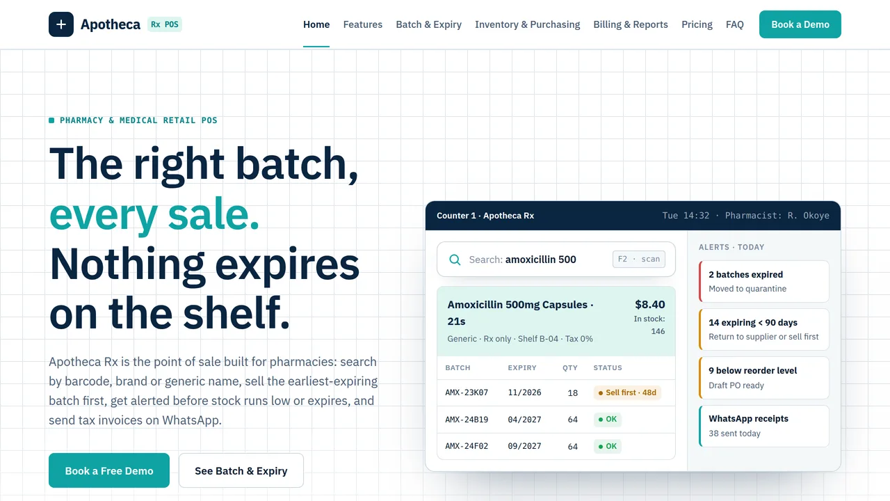 Apotheca Rx POS — Pharmacy & Medical Retail POS Software Website (Frontend + Backend) — Dynamic Websites template preview