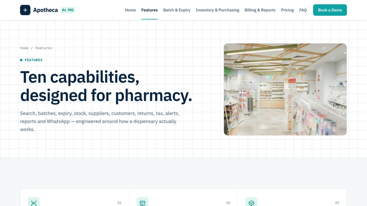 Apotheca Rx POS — Pharmacy & Medical Retail POS Software Website (Frontend + Backend) — preview screenshot 2 of 3