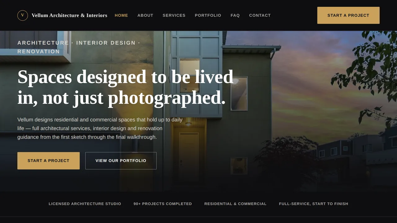 Vellum Architecture & Interiors — Architecture & Interior Design Studio Website (Frontend + Backend) — Dynamic Websites template preview