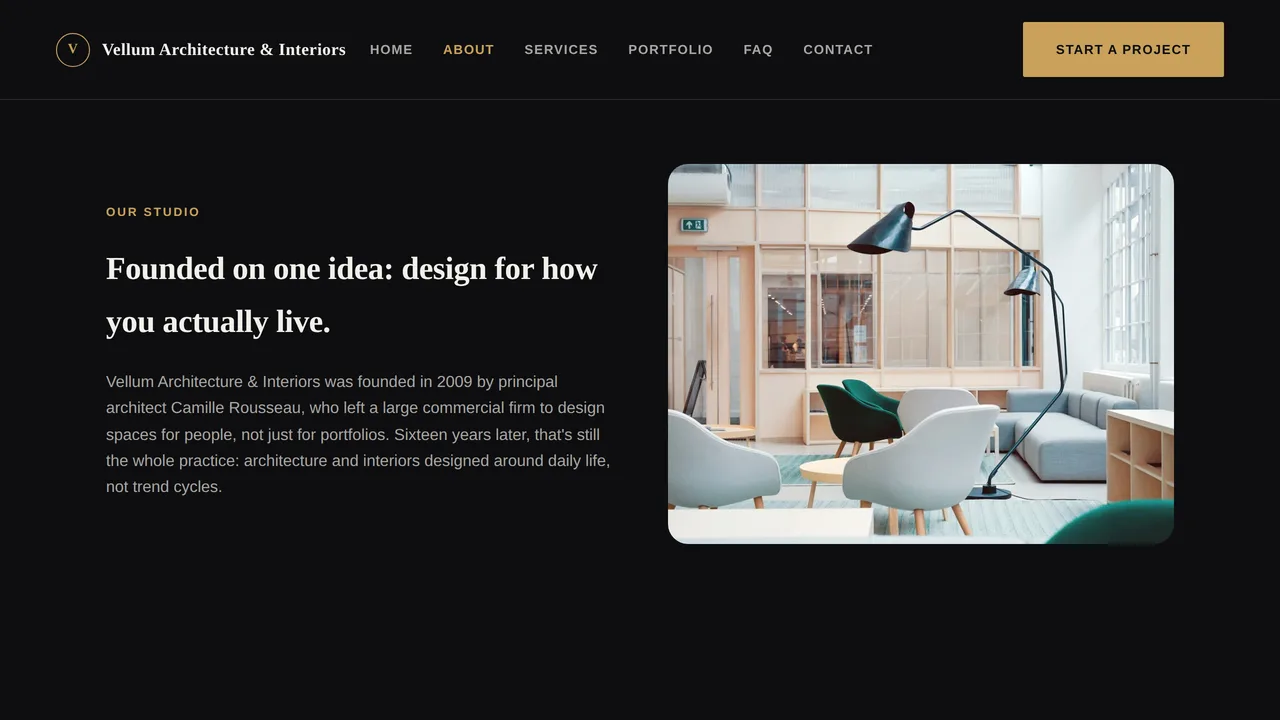 Vellum Architecture & Interiors — Architecture & Interior Design Studio Website (Frontend + Backend) — preview screenshot 2 of 3