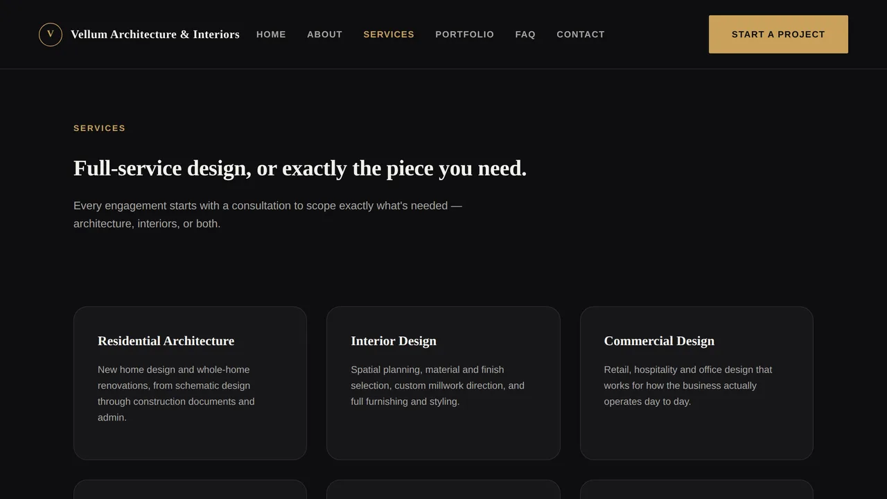 Vellum Architecture & Interiors — Architecture & Interior Design Studio Website (Frontend + Backend) — preview screenshot 3 of 3
