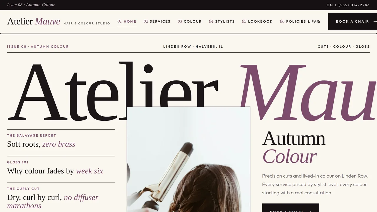 Atelier Mauve — Hair Salon & Colour Studio Website (7 Pages) — preview screenshot 1 of 4