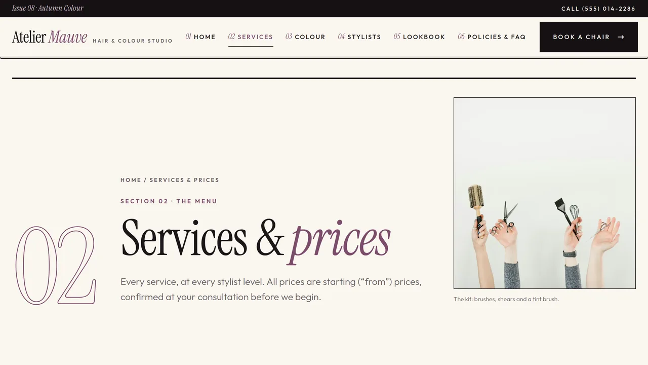 Atelier Mauve — Hair Salon & Colour Studio Website (7 Pages) — preview screenshot 2 of 4