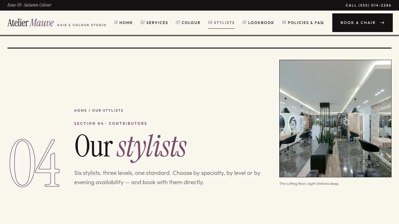 Atelier Mauve — Hair Salon & Colour Studio Website (7 Pages) — preview screenshot 4 of 4