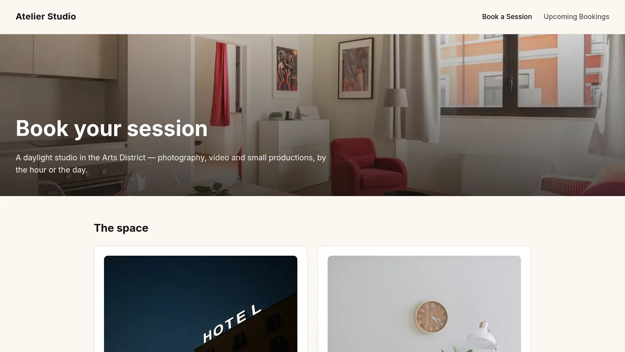Atelier Studio — Booking Website (Frontend + Backend) — Dynamic Websites template preview