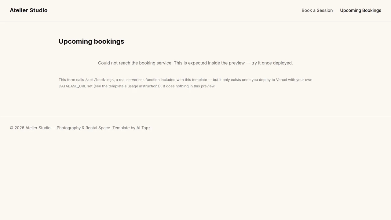 Atelier Studio — Booking Website (Frontend + Backend) — preview screenshot 2 of 2