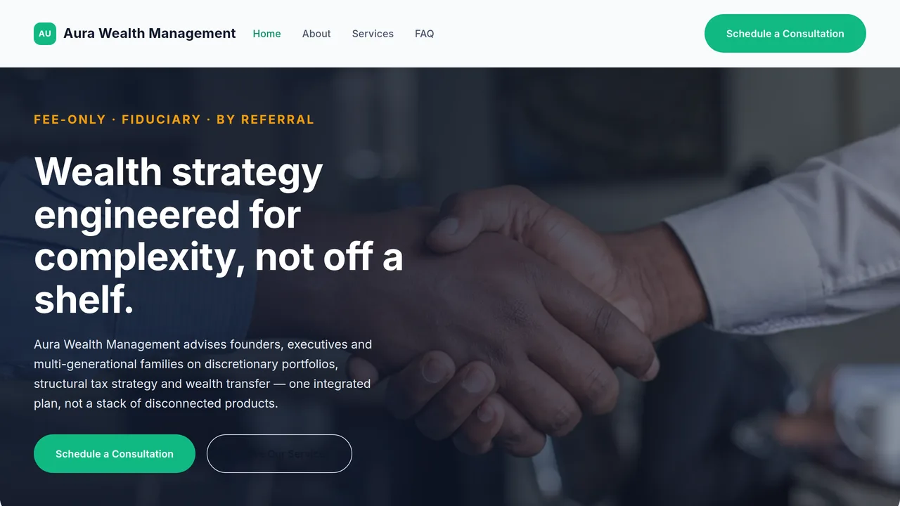 Aura Wealth Management — Private Wealth Advisory Website (Frontend + Backend) — Dynamic Websites template preview