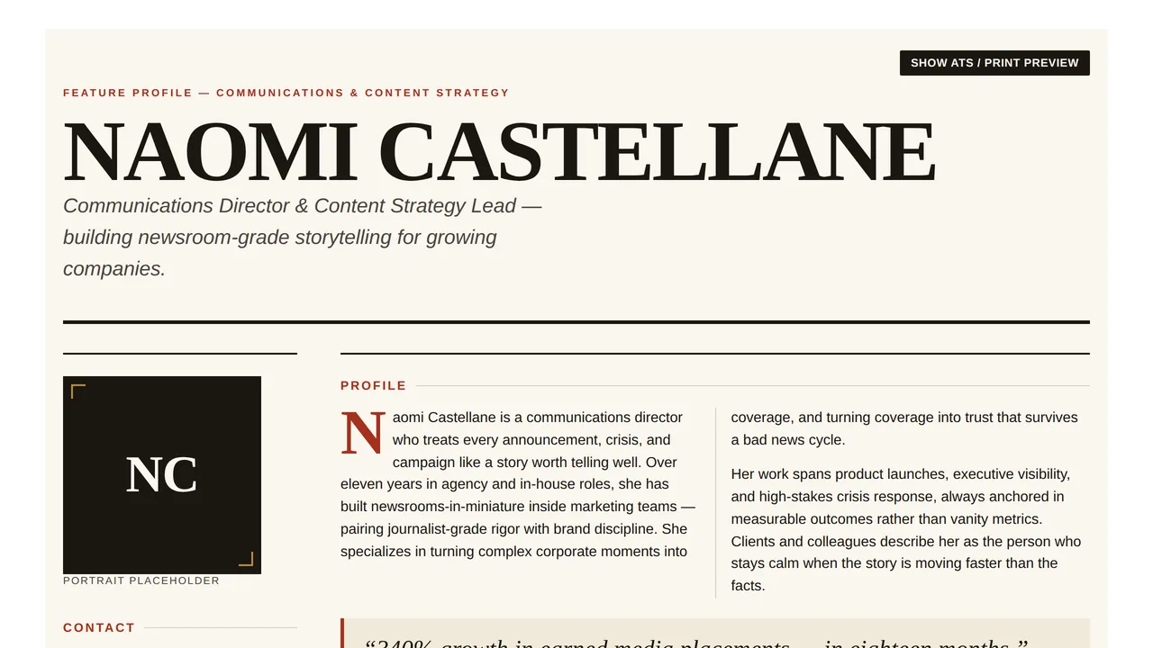 Bold Editorial Magazine — ATS-Friendly Resume & CV Template — Resumes & CVs template preview