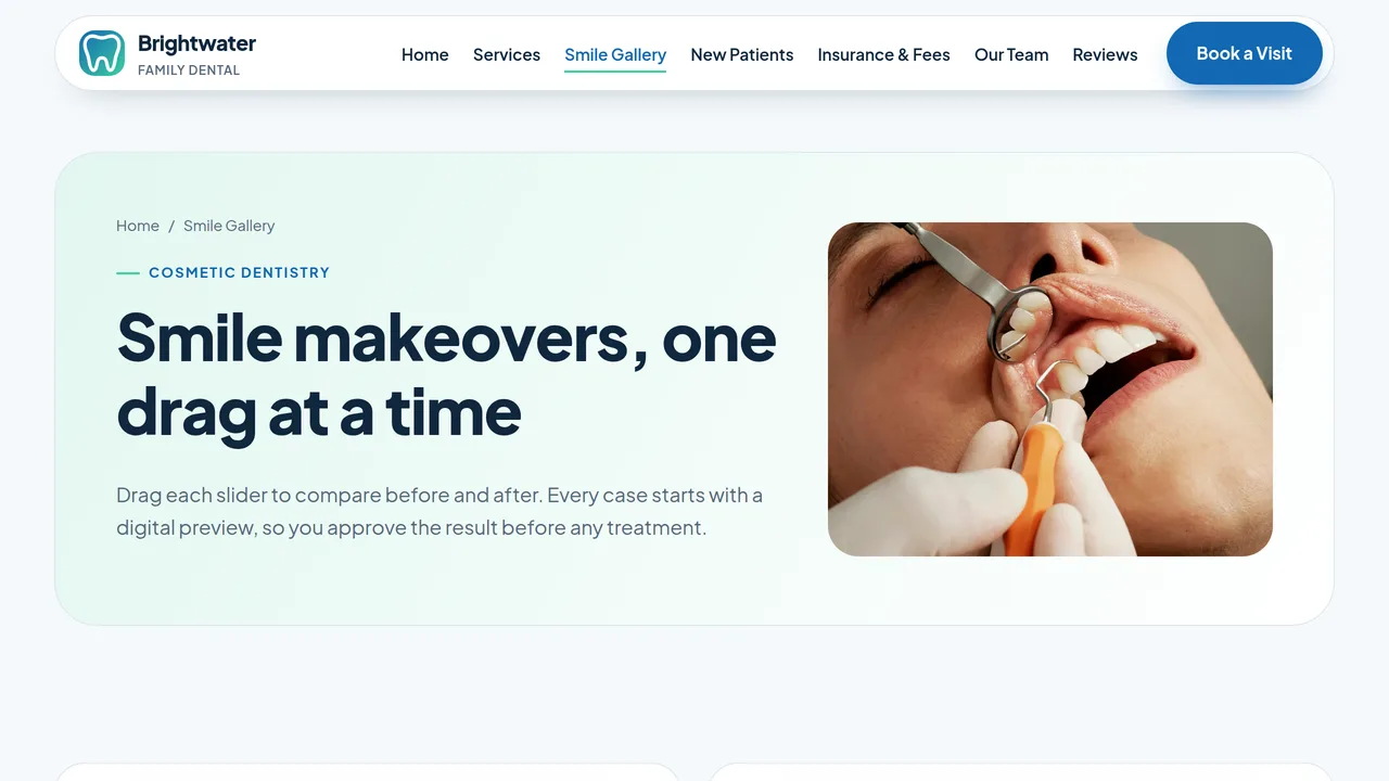 Brightwater Family Dental — Family & Cosmetic Dentist Website (8 Pages) — preview screenshot 3 of 4