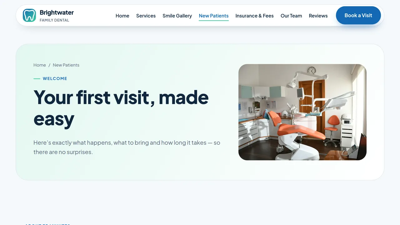 Brightwater Family Dental — Family & Cosmetic Dentist Website (8 Pages) — preview screenshot 4 of 4