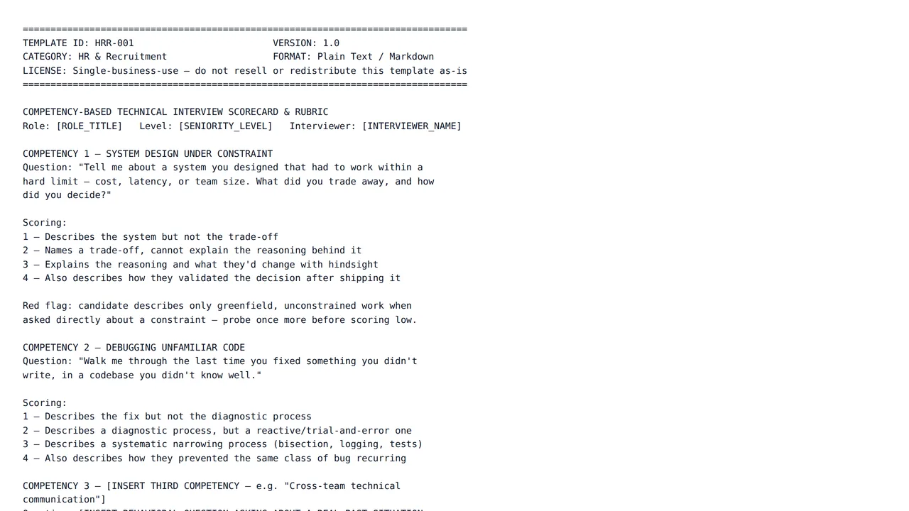 Competency-Based Technical Interview Scorecard & Rubric — preview screenshot 1 of 1