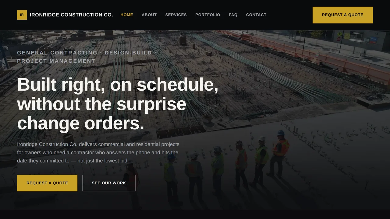 Ironridge Construction Co. — Construction Company Website (Frontend + Backend) — Dynamic Websites template preview