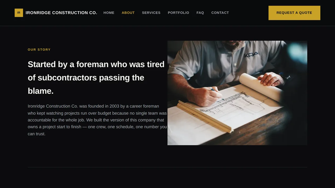 Ironridge Construction Co. — Construction Company Website (Frontend + Backend) — preview screenshot 2 of 3