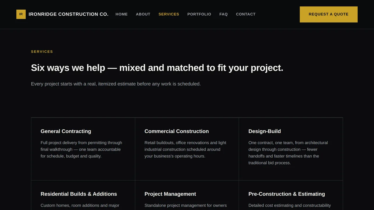 Ironridge Construction Co. — Construction Company Website (Frontend + Backend) — preview screenshot 3 of 3