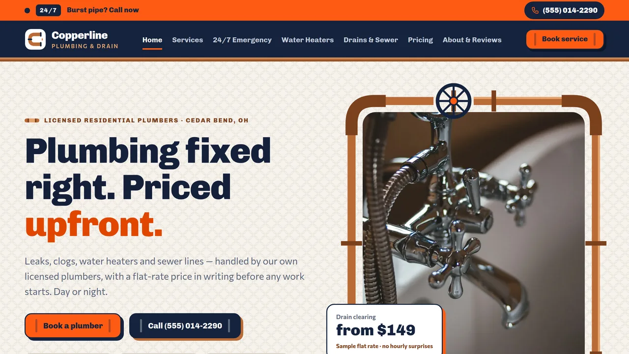Copperline Plumbing & Drain — Plumbing Company Website (8 Pages) — preview screenshot 1 of 4