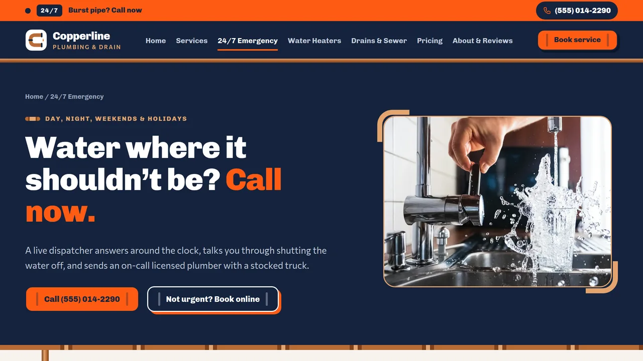 Copperline Plumbing & Drain — Plumbing Company Website (8 Pages) — preview screenshot 3 of 4