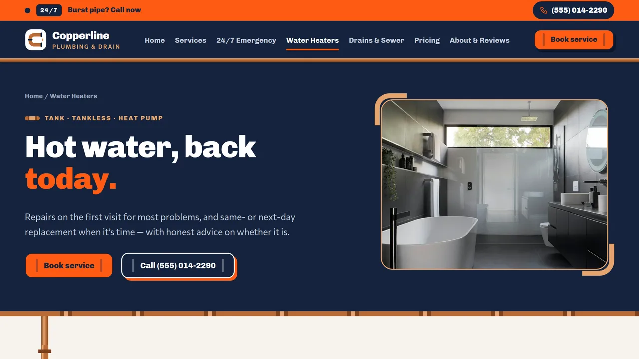 Copperline Plumbing & Drain — Plumbing Company Website (8 Pages) — preview screenshot 4 of 4