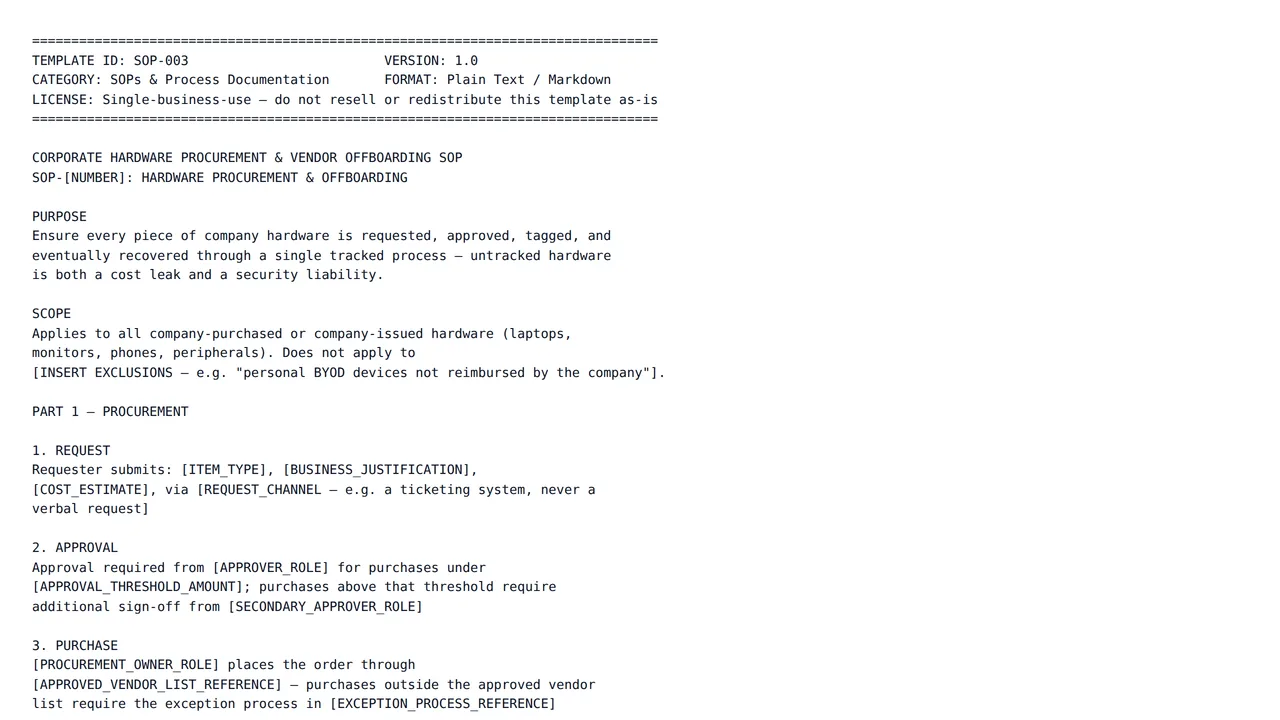 Corporate Hardware Procurement & Vendor Offboarding SOP — SOPs & Documentation template preview