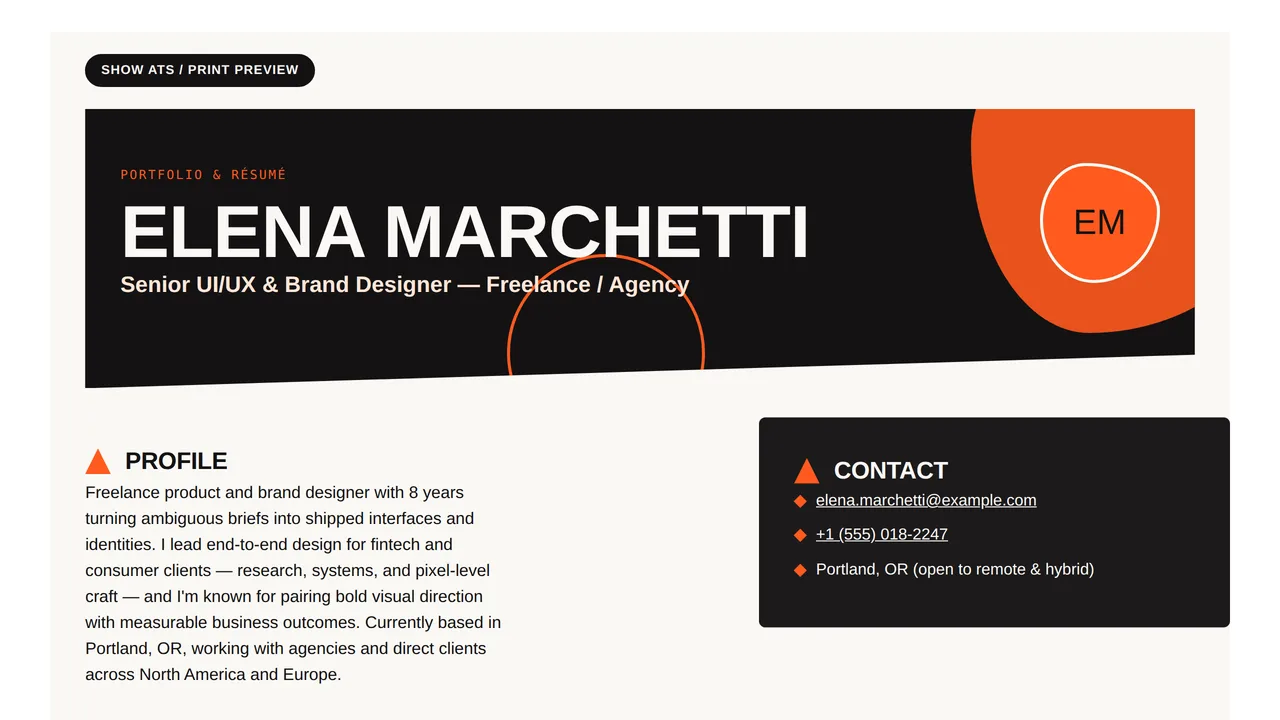 Creative Designer Portfolio — ATS-Friendly Resume & CV Template — Resumes & CVs template preview
