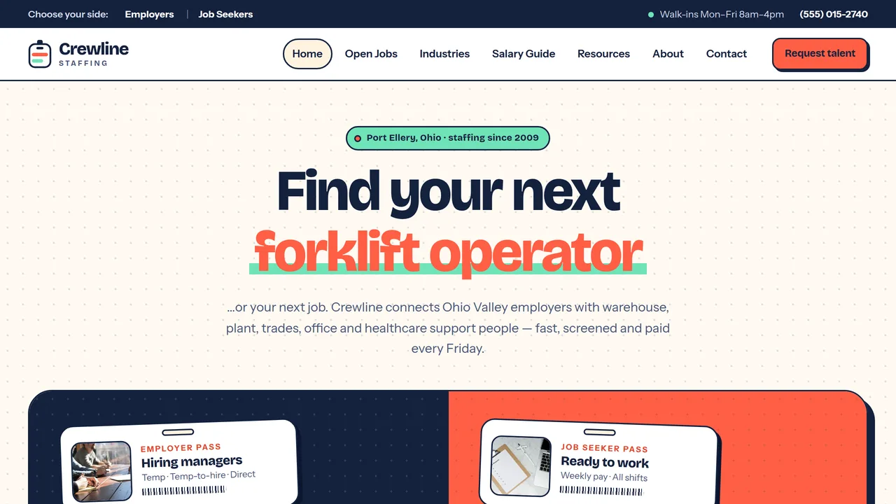 Crewline Staffing — Staffing & Recruitment Agency Website (9 Pages) — preview screenshot 1 of 4