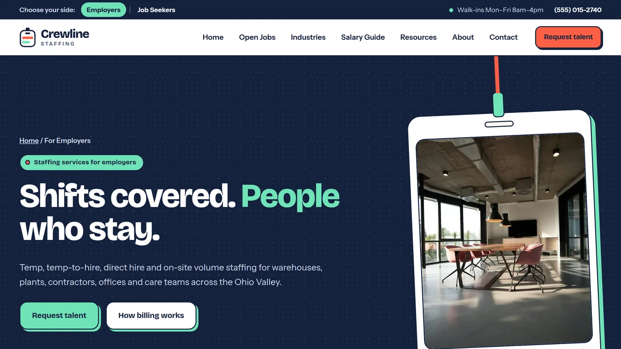 Crewline Staffing — Staffing & Recruitment Agency Website (9 Pages) — preview screenshot 2 of 4