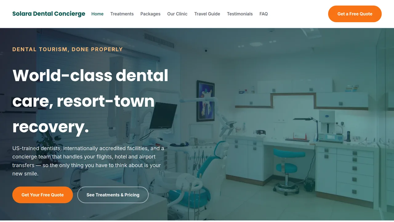 Solara Dental Concierge — Dental Tourism Agency Website (Frontend + Backend) — Dynamic Websites template preview