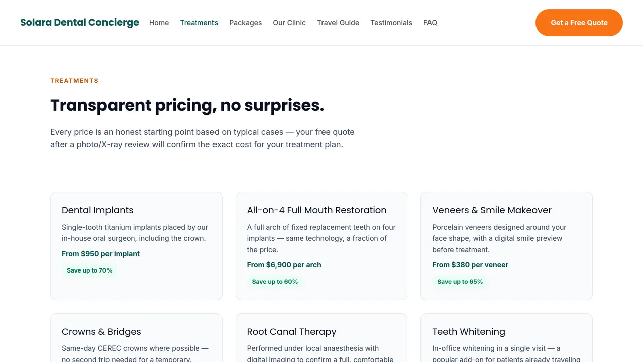 Solara Dental Concierge — Dental Tourism Agency Website (Frontend + Backend) — preview screenshot 2 of 3