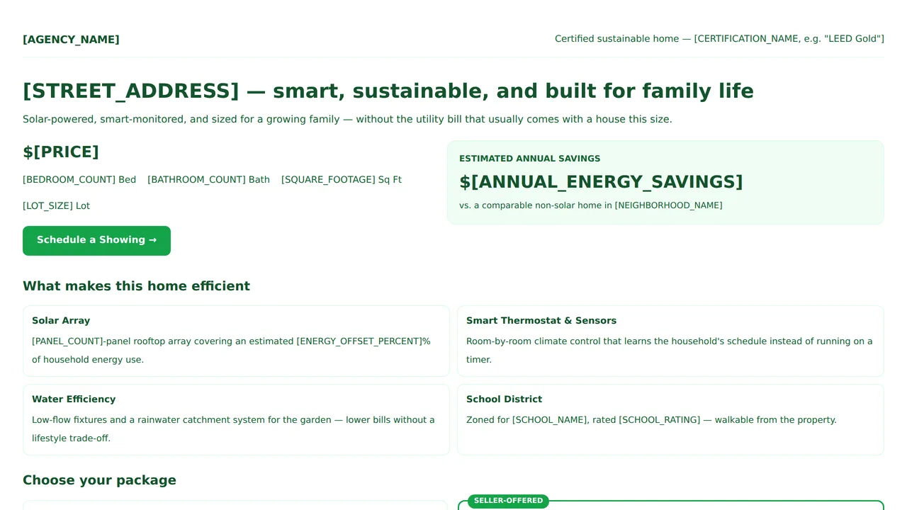 Eco-Friendly Suburban Family Smart Home Layout — Real Estate Listings template preview