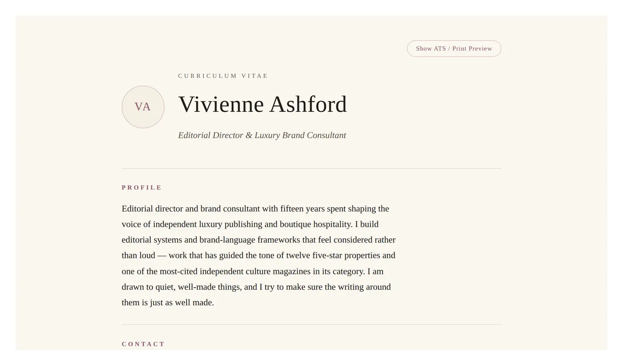 Elegant Serif Editorial — ATS-Friendly Resume & CV Template — Resumes & CVs template preview