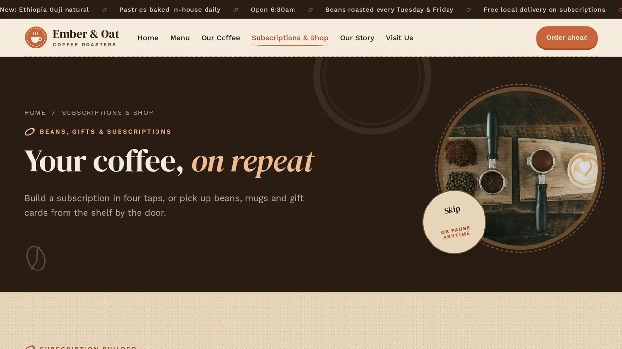 Ember & Oat Coffee Roasters — Café & Coffee Roaster Website (6 Pages) — preview screenshot 4 of 4