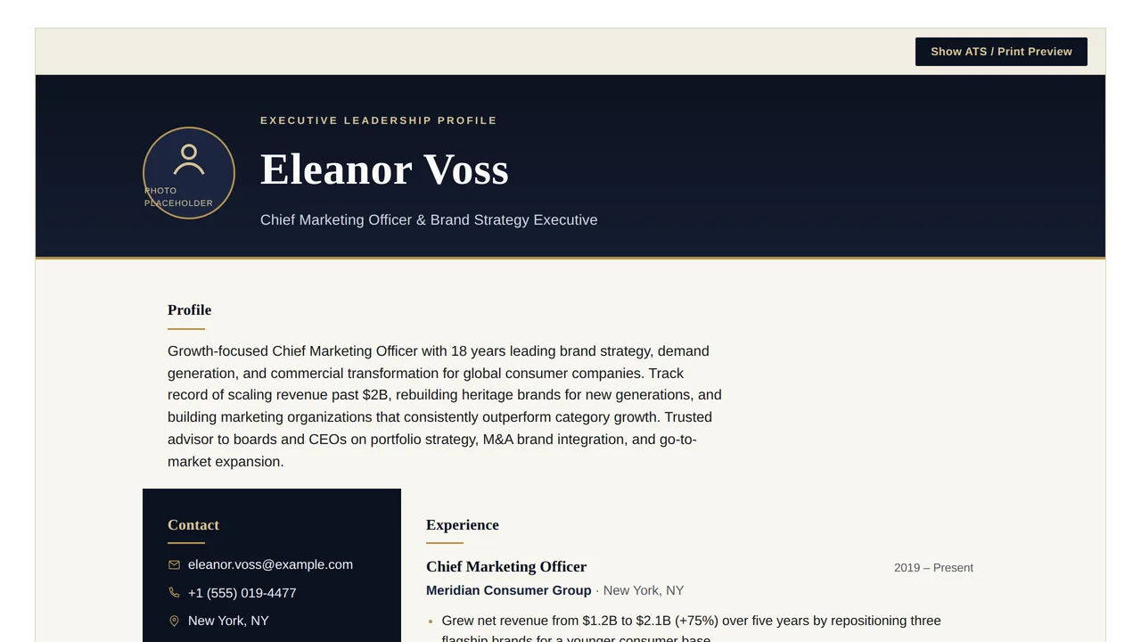 Executive Luxury — ATS-Friendly Resume & CV Template — Resumes & CVs template preview