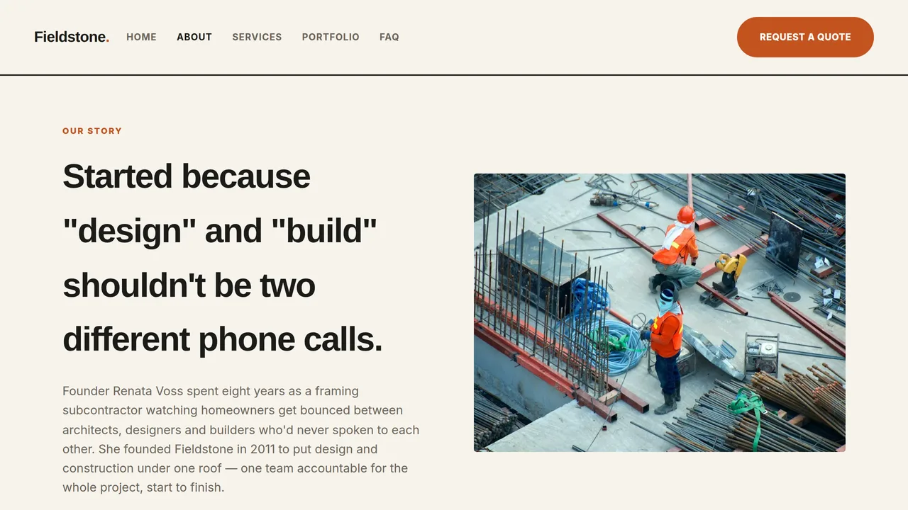 Fieldstone Renovation Co. — Home Renovation Company Website (Frontend + Backend) — preview screenshot 2 of 3