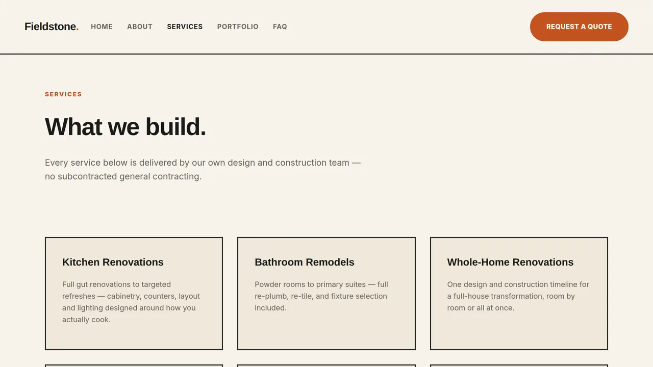 Fieldstone Renovation Co. — Home Renovation Company Website (Frontend + Backend) — preview screenshot 3 of 3