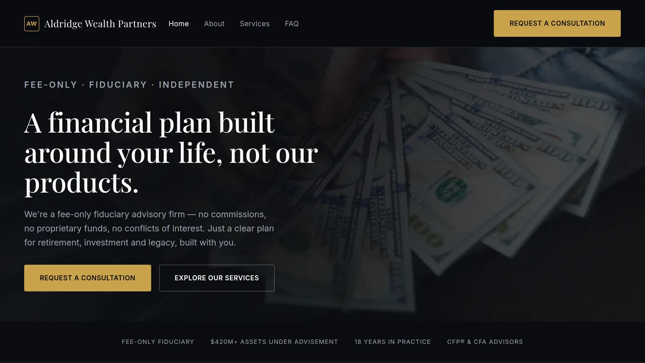 Aldridge Wealth Partners — Financial Advisory Website (Frontend + Backend) — Dynamic Websites template preview