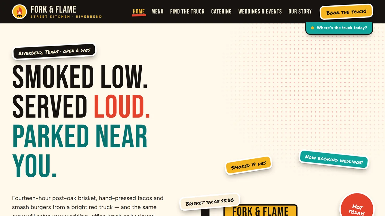 Fork & Flame Street Kitchen — Food Truck & Catering Website (7 Pages) — preview screenshot 1 of 4