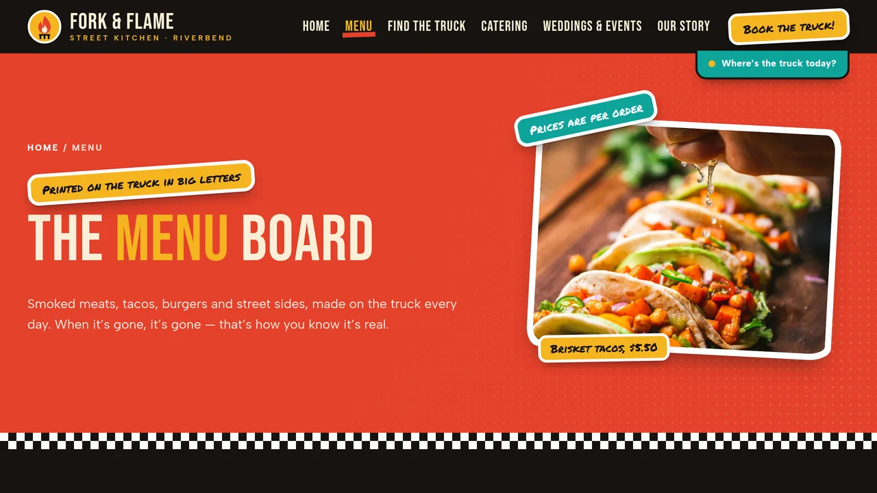 Fork & Flame Street Kitchen — Food Truck & Catering Website (7 Pages) — preview screenshot 2 of 4