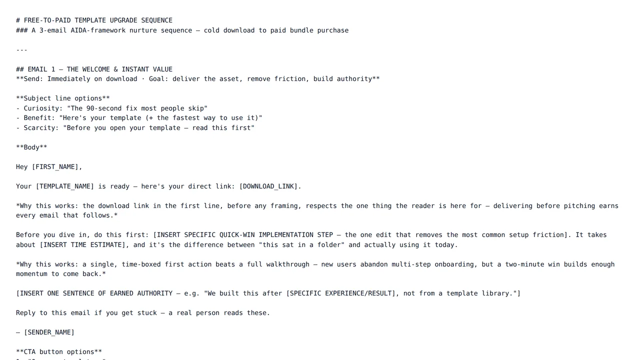 Free-to-Paid Template Upgrade Sequence — Email Sequences template preview