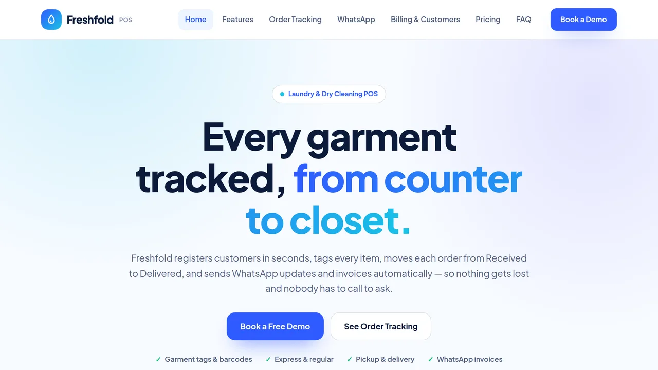 Freshfold POS — Laundry & Dry Cleaning POS Software Website (Frontend + Backend) — Dynamic Websites template preview