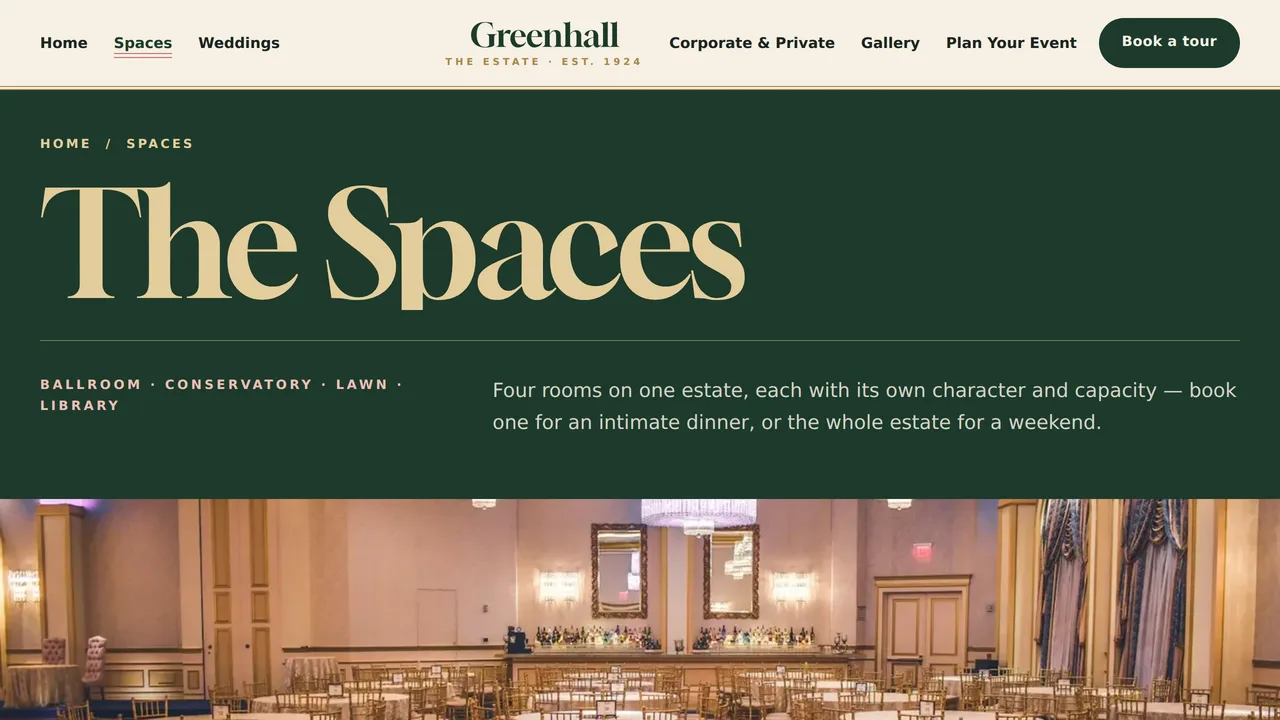 The Greenhall Estate — Wedding & Event Venue Website (7 Pages) — preview screenshot 2 of 4