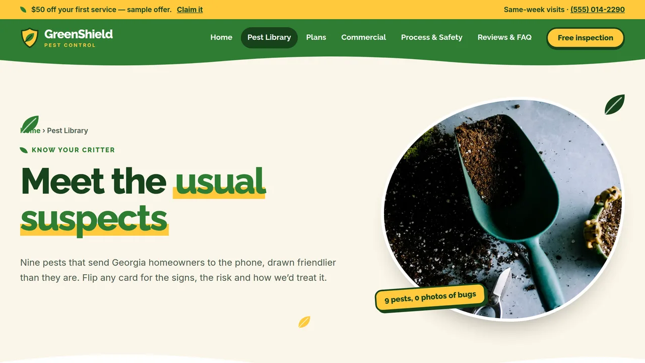 GreenShield Pest Control — Pest Control Company Website (7 Pages) — preview screenshot 2 of 4