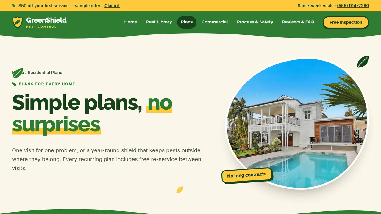 GreenShield Pest Control — Pest Control Company Website (7 Pages) — preview screenshot 3 of 4