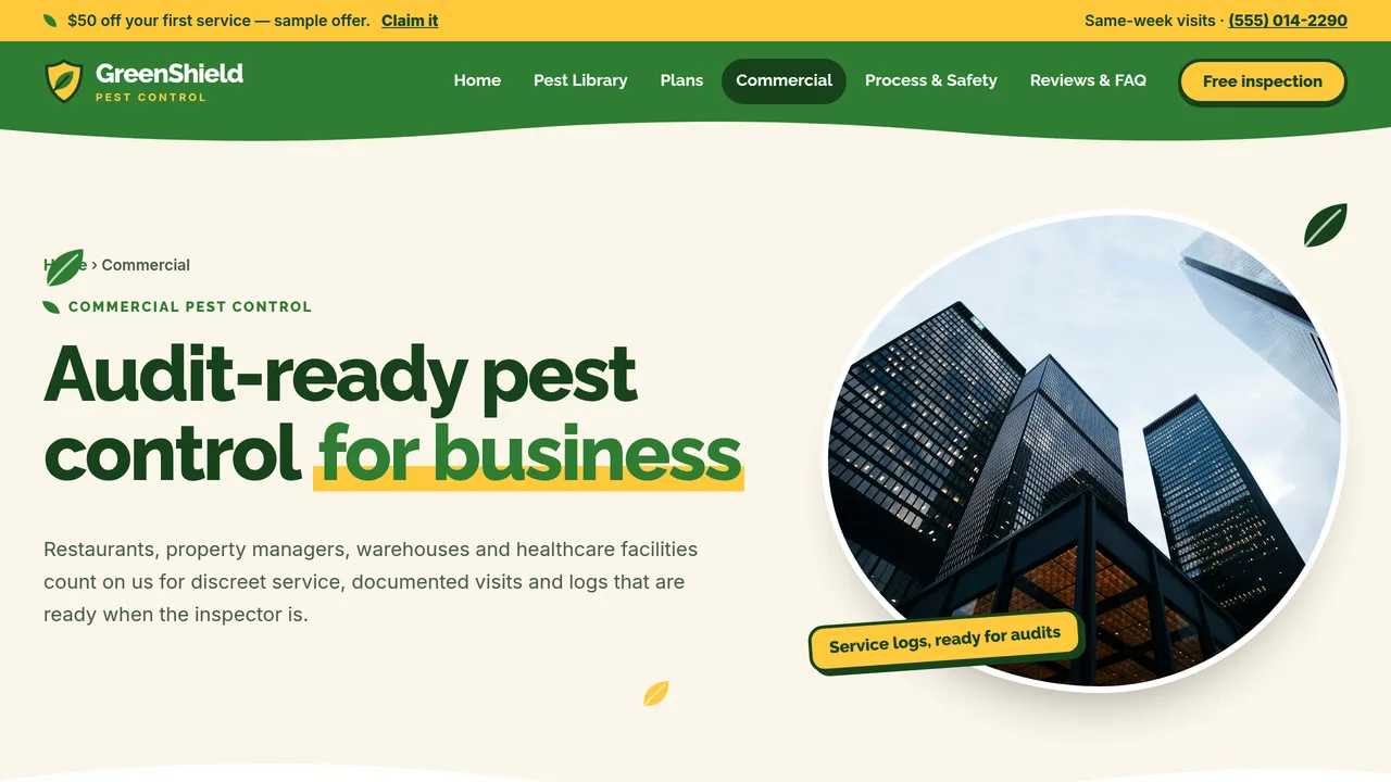 GreenShield Pest Control — Pest Control Company Website (7 Pages) — preview screenshot 4 of 4
