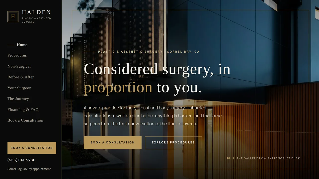 Halden Plastic & Aesthetic Surgery — Plastic Surgery Practice Website (8 Pages) — preview screenshot 1 of 4