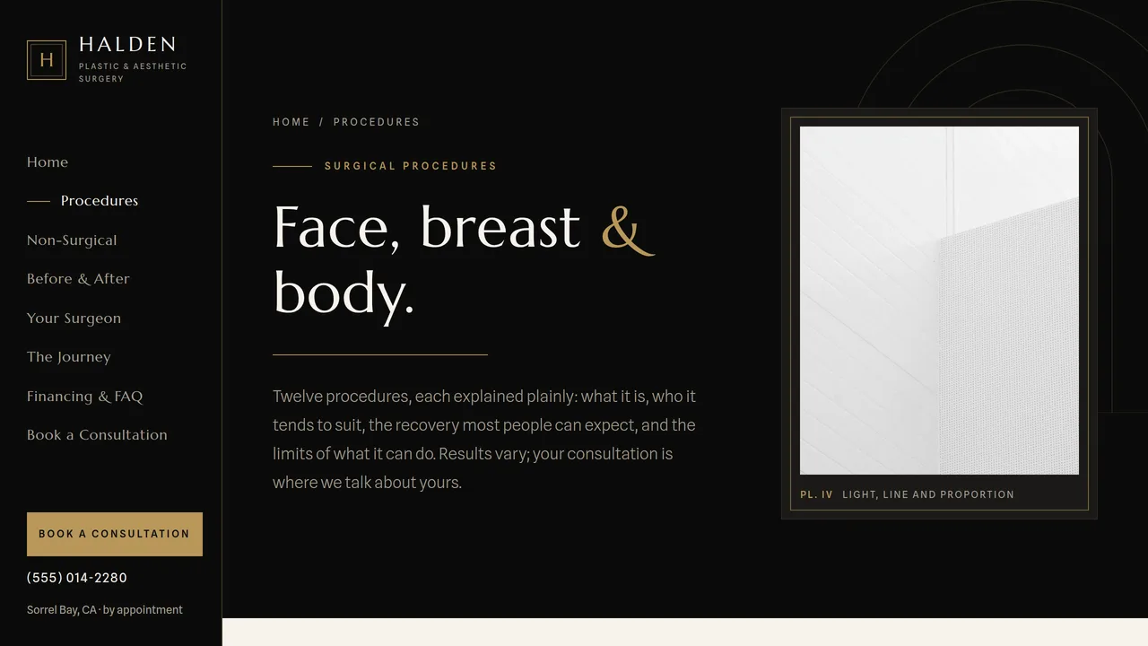 Halden Plastic & Aesthetic Surgery — Plastic Surgery Practice Website (8 Pages) — preview screenshot 2 of 4