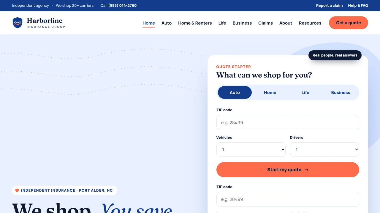 Harborline Insurance Group — Independent Insurance Agency Website (9 Pages) — preview screenshot 1 of 4