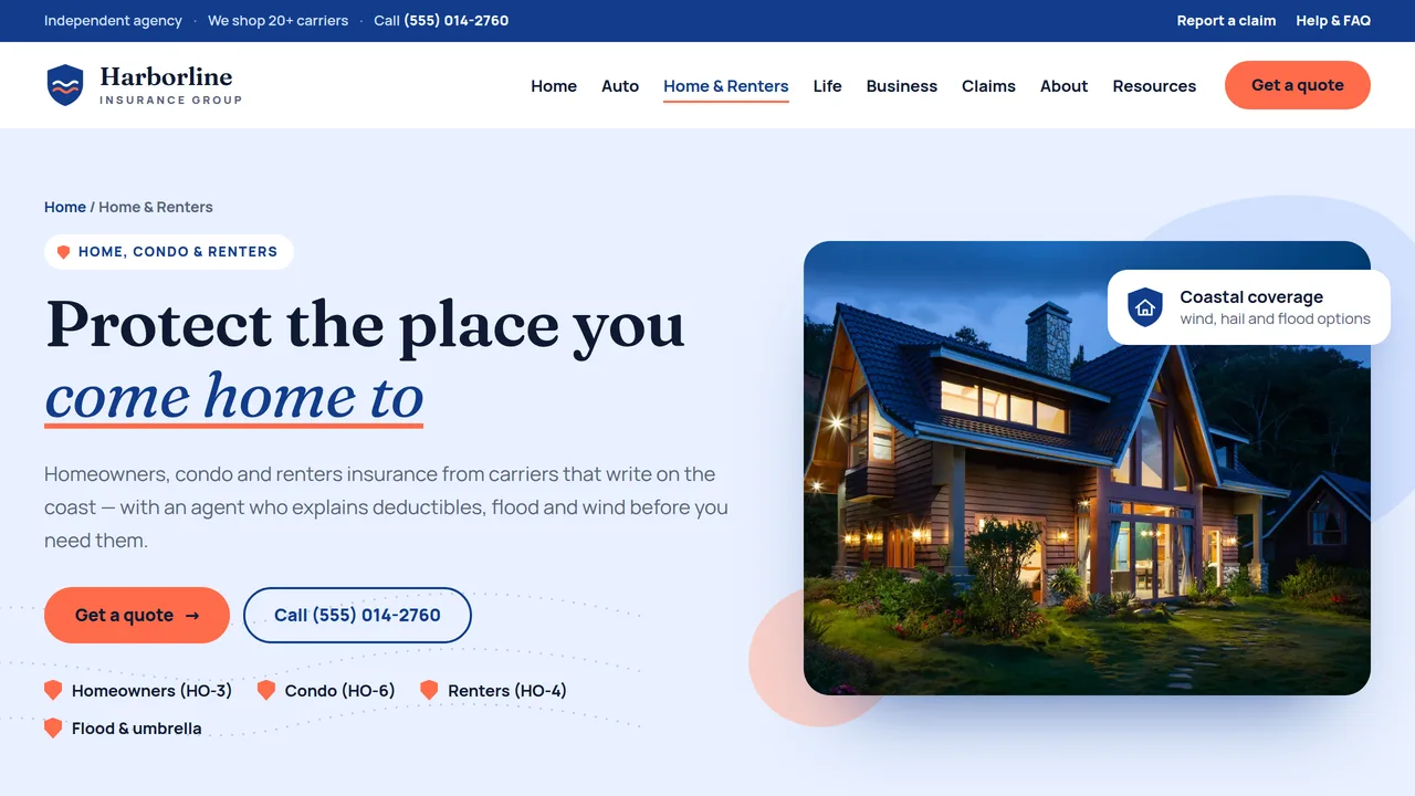 Harborline Insurance Group — Independent Insurance Agency Website (9 Pages) — preview screenshot 3 of 4