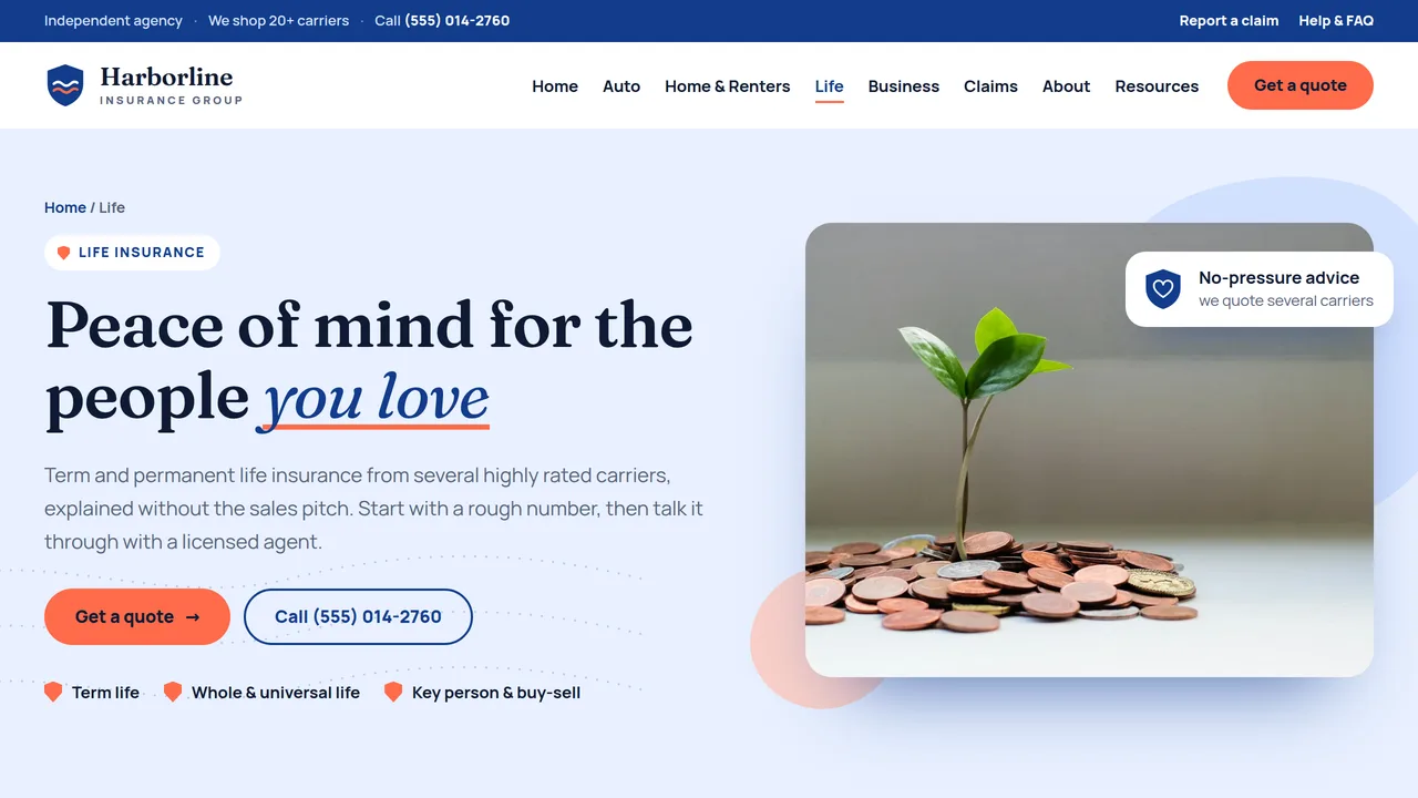 Harborline Insurance Group — Independent Insurance Agency Website (9 Pages) — preview screenshot 4 of 4